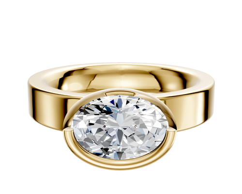 18K Yellow Gold Bezel Full Bezel East/West Classic Flat 4.0mm Engagement Ring