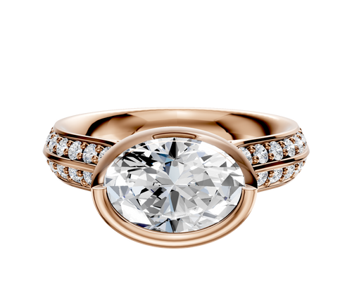 18K Rose Gold Bezel Full Bezel East/West Cathedral Knife Edge 1-Row-Pave 2.5mm Engagement Ring
