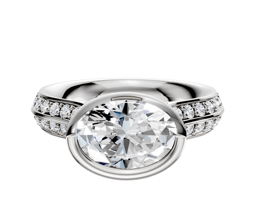 Platinum Bezel Full Bezel East/West Cathedral Knife Edge 1-Row-Pave 2.5mm Engagement Ring