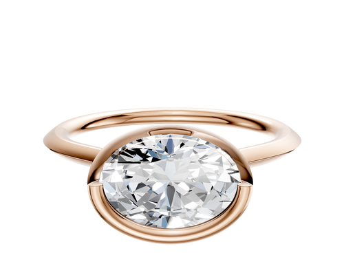 18K Rose Gold Bezel Full Bezel East/West Cathedral Knife Edge 1.5mm Engagement Ring