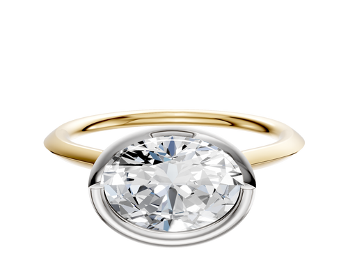 14K Two Tone Bezel Full Bezel East/West Cathedral Knife Edge 1.5mm Engagement Ring