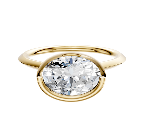 14K Yellow Gold Bezel Full Bezel East/West Cathedral Knife Edge 1.5mm Engagement Ring
