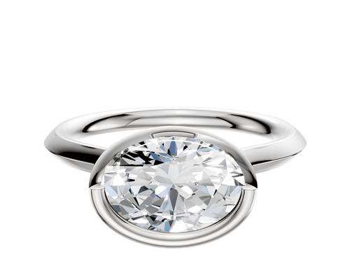 14K White Gold Bezel Full Bezel East/West Cathedral Knife Edge 2.0mm Engagement Ring