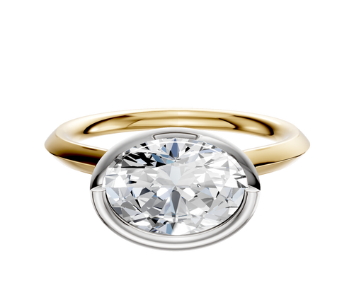 14K Two Tone Bezel Full Bezel East/West Cathedral Knife Edge 2.0mm Engagement Ring