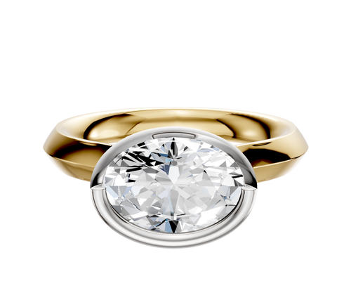 14K Two Tone Bezel Full Bezel East/West Cathedral Knife Edge 3.0mm Engagement Ring