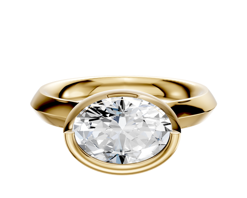 14K Yellow Gold Bezel Full Bezel East/West Cathedral Knife Edge 3.0mm Engagement Ring