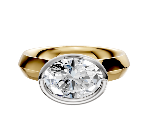 18K Two Tone Bezel Full Bezel East/West Cathedral Knife Edge 4.0mm Engagement Ring