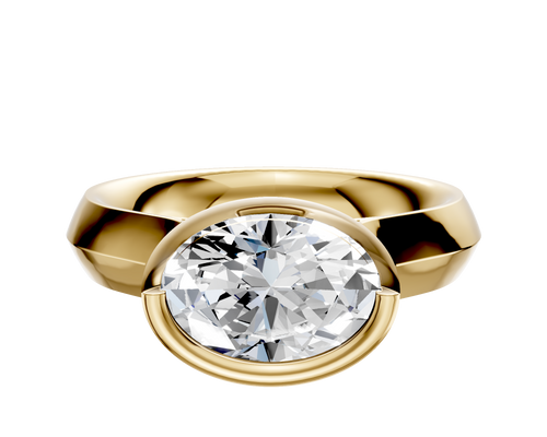 18K Yellow Gold Bezel Full Bezel East/West Cathedral Knife Edge 4.0mm Engagement Ring