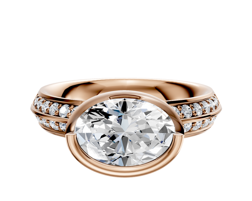 18K Rose Gold Bezel Full Bezel East/West Classic Knife Edge 1-Row-Pave 2.5mm Engagement Ring