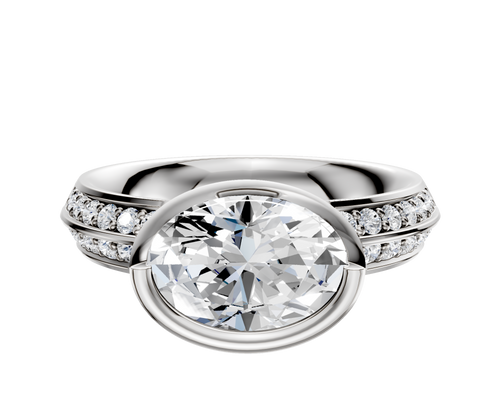 Platinum Bezel Full Bezel East/West Classic Knife Edge 1-Row-Pave 2.5mm Engagement Ring