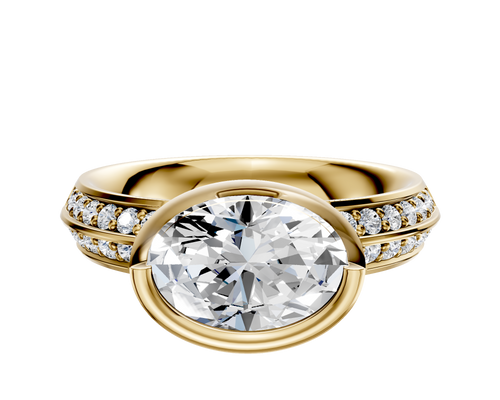 18K Yellow Gold Bezel Full Bezel East/West Classic Knife Edge 1-Row-Pave 2.5mm Engagement Ring