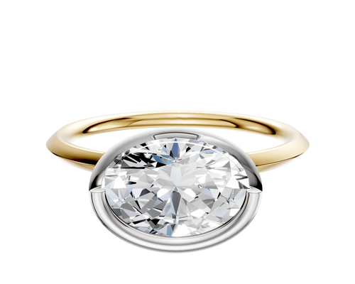18K Two Tone Bezel Full Bezel East/West Classic Knife Edge 1.5mm Engagement Ring