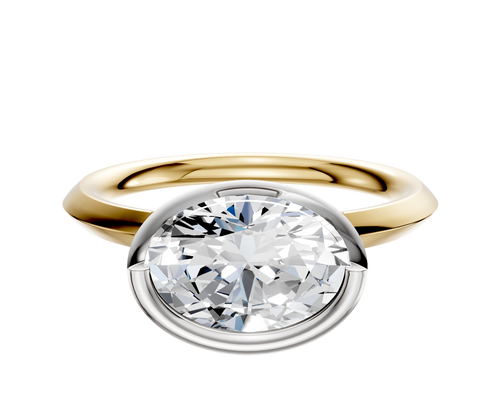 18K Two Tone Bezel Full Bezel East/West Classic Knife Edge 2.0mm Engagement Ring