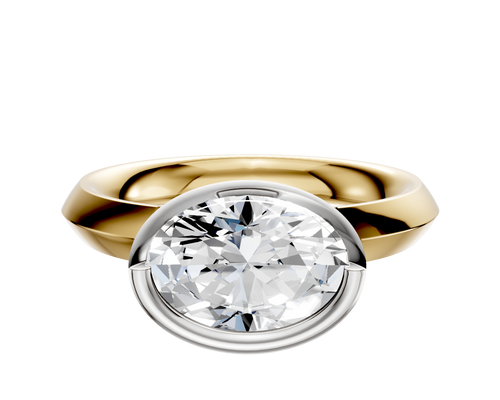 18K Two Tone Bezel Full Bezel East/West Classic Knife Edge 3.0mm Engagement Ring
