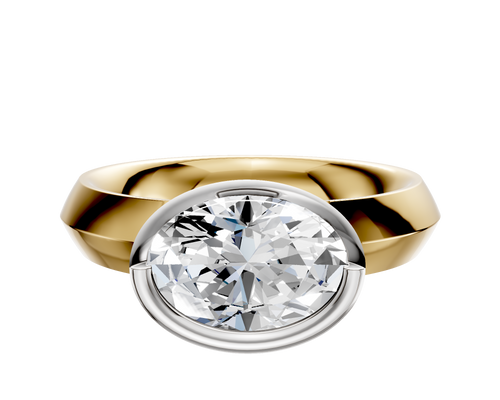 14K Two Tone Bezel Full Bezel East/West Classic Knife Edge 4.0mm Engagement Ring