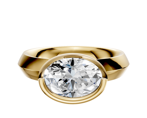 14K Yellow Gold Bezel Full Bezel East/West Classic Knife Edge 4.0mm Engagement Ring