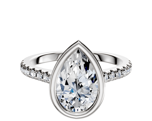 18K White Gold Bezel Full Bezel East/West Cathedral Dome 1-Row-Pave 2.5mm Engagement Ring