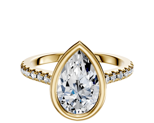 14K Yellow Gold Bezel Full Bezel East/West Cathedral Dome 1-Row-Pave 2.5mm Engagement Ring