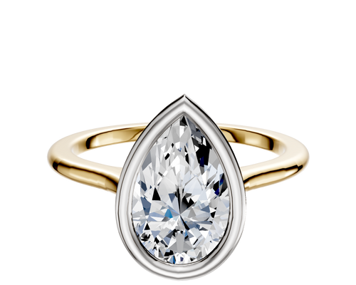18K Two Tone Bezel Full Bezel East/West Cathedral Dome 1.5mm Engagement Ring