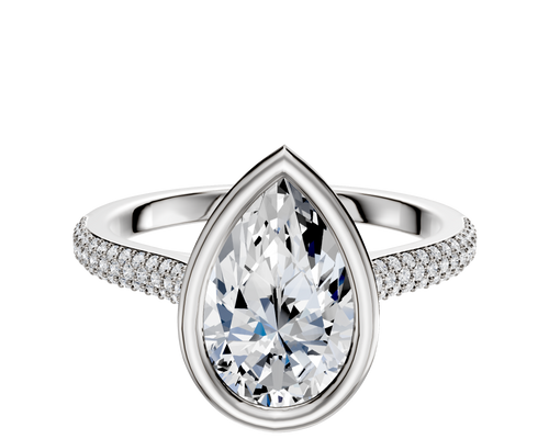 14K White Gold Bezel Full Bezel East/West Cathedral Dome 3-Row-Pave 2.0mm Engagement Ring