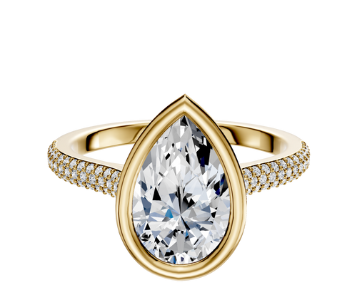 18K Yellow Gold Bezel Full Bezel East/West Cathedral Dome 3-Row-Pave 2.0mm Engagement Ring