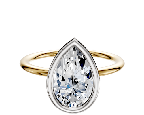 14K Two Tone Bezel Full Bezel East/West Classic Dome 1.5mm Engagement Ring