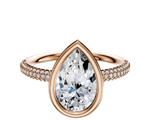 18K Rose Gold Bezel Full Bezel East/West Classic Dome 3-Row-Pave 2.0mm Engagement Ring