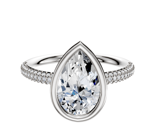 18K White Gold Bezel Full Bezel East/West Classic Dome 3-Row-Pave 2.0mm Engagement Ring