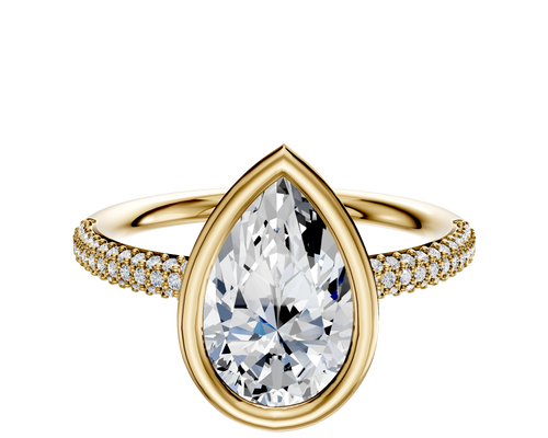 14K Yellow Gold Bezel Full Bezel East/West Classic Dome 3-Row-Pave 2.0mm Engagement Ring