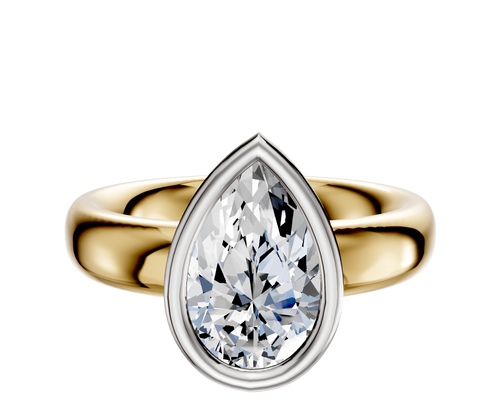 18K Two Tone Bezel Full Bezel East/West Classic Dome 4.0mm Engagement Ring