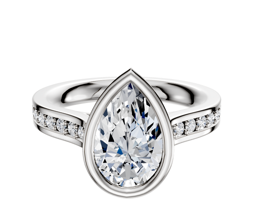 14K Two Tone Bezel Full Bezel East/West Cathedral Flat 1-Row-Pave 2.5mm Engagement Ring