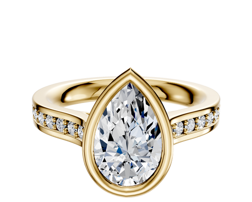 14K Yellow Gold Bezel Full Bezel East/West Cathedral Flat 1-Row-Pave 2.5mm Engagement Ring