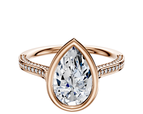 18K Rose Gold Bezel Full Bezel East/West Cathedral Flat 3-Row-Pave 2.0mm Engagement Ring