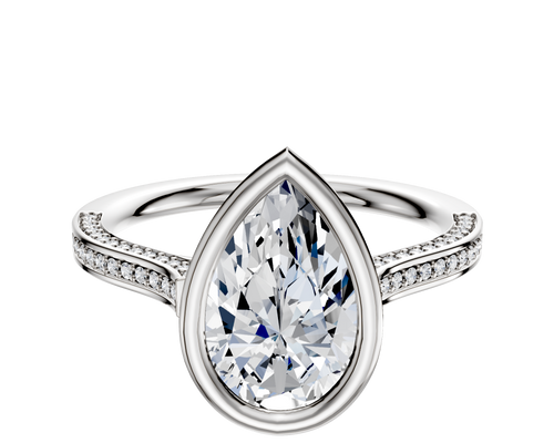 14K White Gold Bezel Full Bezel East/West Cathedral Flat 3-Row-Pave 2.0mm Engagement Ring