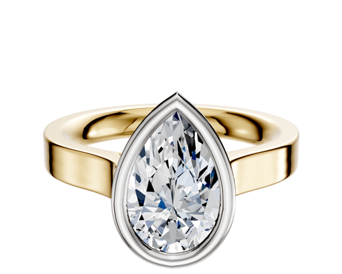 14K Two Tone Bezel Full Bezel East/West Cathedral Flat 3.0mm Engagement Ring
