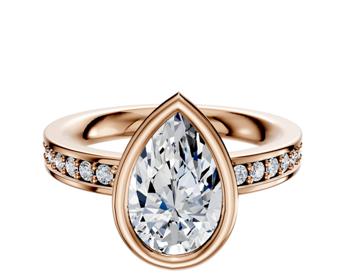 18K Rose Gold Bezel Full Bezel East/West Classic Flat 1-Row-Pave 2.5mm Engagement Ring
