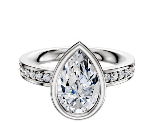 18K White Gold Bezel Full Bezel East/West Classic Flat 1-Row-Pave 2.5mm Engagement Ring