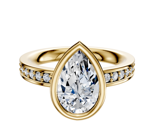 14K Yellow Gold Bezel Full Bezel East/West Classic Flat 1-Row-Pave 2.5mm Engagement Ring