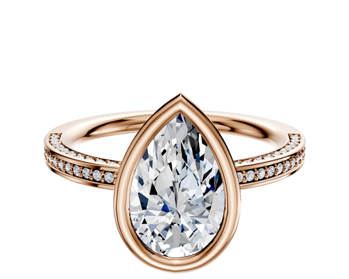 18K Rose Gold Bezel Full Bezel East/West Classic Flat 3-Row-Pave 2.0mm Engagement Ring