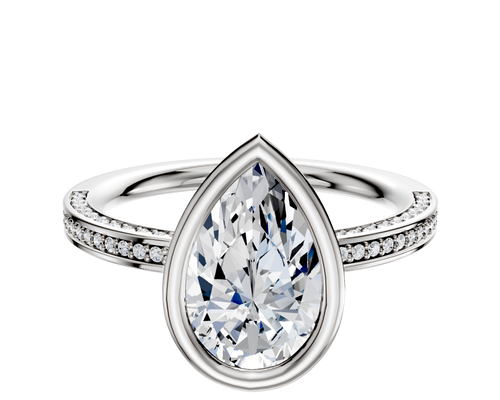 18K Two Tone Bezel Full Bezel East/West Classic Flat 3-Row-Pave 2.0mm Engagement Ring
