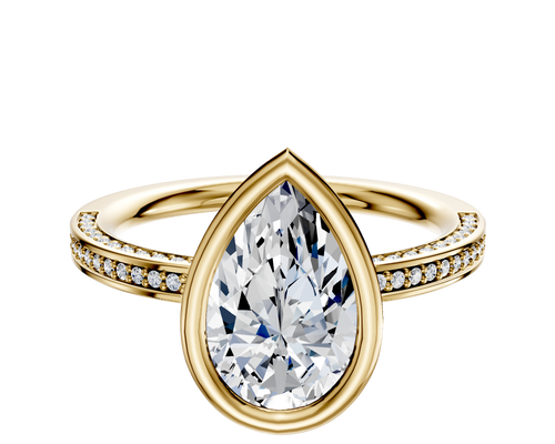 18K Yellow Gold Bezel Full Bezel East/West Classic Flat 3-Row-Pave 2.0mm Engagement Ring