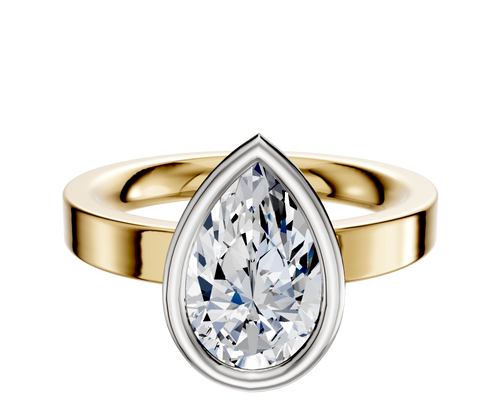 18K Two Tone Bezel Full Bezel East/West Classic Flat 3.0mm Engagement Ring