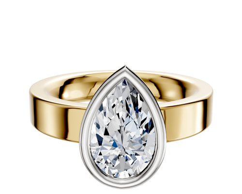 18K Two Tone Bezel Full Bezel East/West Classic Flat 4.0mm Engagement Ring