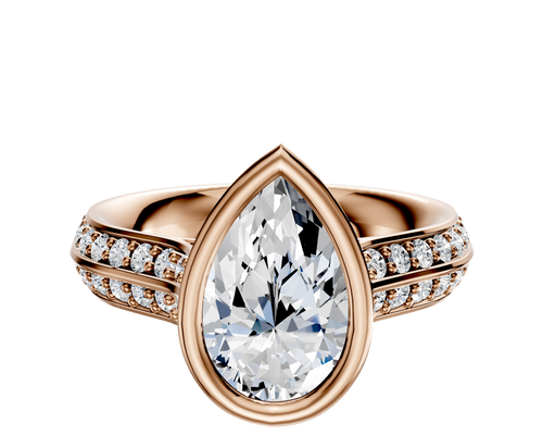 18K Rose Gold Bezel Full Bezel East/West Cathedral Knife Edge 1-Row-Pave 2.5mm Engagement Ring