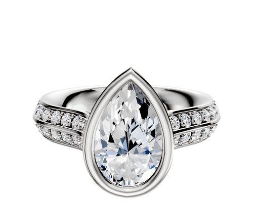 14K Two Tone Bezel Full Bezel East/West Cathedral Knife Edge 1-Row-Pave 2.5mm Engagement Ring