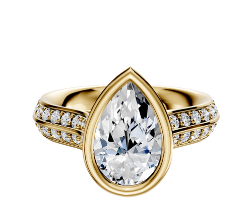 18K Yellow Gold Bezel Full Bezel East/West Cathedral Knife Edge 1-Row-Pave 2.5mm Engagement Ring
