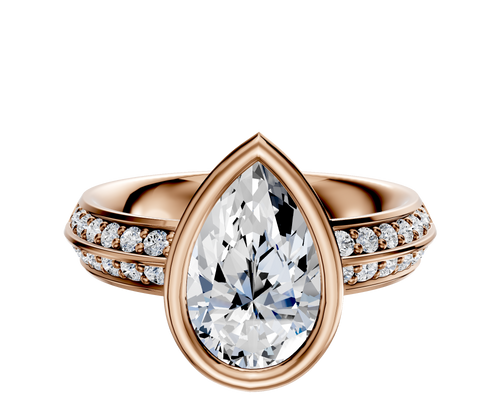18K Rose Gold Bezel Full Bezel East/West Classic Knife Edge 1-Row-Pave 2.5mm Engagement Ring