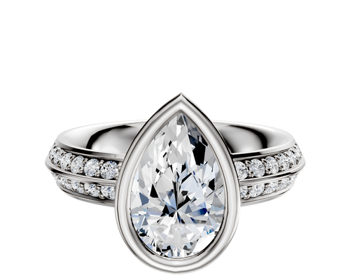 18K Two Tone Bezel Full Bezel East/West Classic Knife Edge 1-Row-Pave 2.5mm Engagement Ring