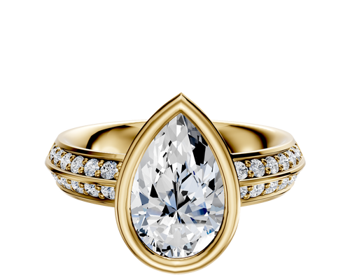 14K Yellow Gold Bezel Full Bezel East/West Classic Knife Edge 1-Row-Pave 2.5mm Engagement Ring