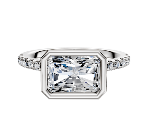 18K Two Tone Bezel Full Bezel East/West Cathedral Dome 1-Row-Pave 2.5mm Engagement Ring